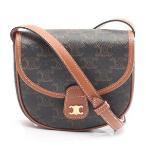 Celine Shoulder Bag Triomphe Mini Besace Black Brown Canvas